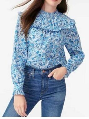 J Crew Liberty Elysian ruffle collar blue floral top, small